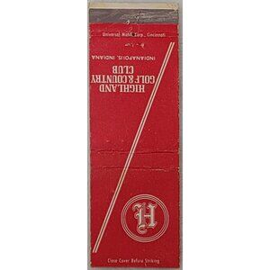 Vintage Matchbook Cover Highland Golf & Country Club Indianapolis IN Indiana Red